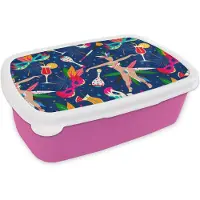 MuchoWow Broodtrommel Roze - Lunchbox - Brooddoos - Carnaval - Brazilië - Patronen - 18x12x6 cm - Kinderen - Meisje