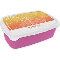 MuchoWow Broodtrommel Roze - Lunchbox - Brooddoos - Stadskaart - Almelo - Oranje - Geel - 18x12x6 cm - Kinderen - Meisje