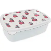MuchoWow Broodtrommel Wit - Lunchbox - Brooddoos - Pinguïn - Sneeuw - Brief - Kerst - Patronen - 18x12x6 cm - Volwassenen