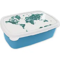 MuchoWow Broodtrommel Blauw - Lunchbox - Brooddoos - Wereldkaart - Zee - Wit - 18x12x6 cm - Kinderen - Jongen