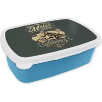 MuchoWow Broodtrommel Blauw - Lunchbox - Brooddoos - Mancave - Motor - Vintage - Quotes - 18x12x6 cm - Kinderen - Jongen