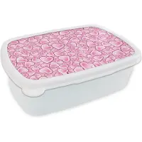 MuchoWow Broodtrommel Wit - Lunchbox - Brooddoos - Meiden - Hartjes - Roze - Patronen - Girl - Kindje - Kinderen - 18x12x6 cm - Volwassenen
