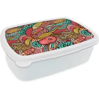 MuchoWow Broodtrommel Wit - Lunchbox - Brooddoos - Bohemian - Patronen - Bloemen - 18x12x6 cm - Volwassenen