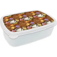 MuchoWow Broodtrommel Wit - Lunchbox - Brooddoos - Koffie - Croissant - Patronen - Ontbijt - 18x12x6 cm - Volwassenen