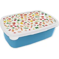 MuchoWow Broodtrommel Blauw - Lunchbox - Brooddoos - Groenten - Regenboog - Vegan - Patroon - 18x12x6 cm - Kinderen - Jongen