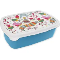 MuchoWow Broodtrommel Blauw - Lunchbox - Brooddoos - Patronen - Winter - Kerst - 18x12x6 cm - Kinderen - Jongen