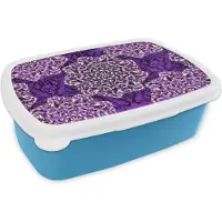 MuchoWow Broodtrommel Blauw - Lunchbox - Brooddoos - Roos - Paars - Patronen - Barok - 18x12x6 cm - Kinderen - Jongen