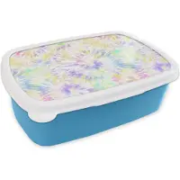 MuchoWow Broodtrommel Blauw - Lunchbox - Brooddoos - Zomer - Patronen - Regenboog - Tie dye - 18x12x6 cm - Kinderen - Jongen