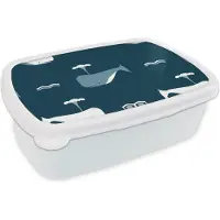 MuchoWow Broodtrommel Wit - Lunchbox - Brooddoos - Patronen - Walvis - Water - Kindje - Jongens - Kinderen - Kids - 18x12x6 cm - Volwassenen