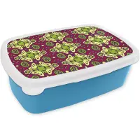 MuchoWow Broodtrommel Blauw - Lunchbox - Brooddoos - Patroon - Versiering - Groen - 18x12x6 cm - Kinderen - Jongen