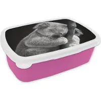 MuchoWow Broodtrommel Roze - Lunchbox - Brooddoos - Koala - Slapen - Zwart - Kids - Jongens - Meiden - 18x12x6 cm - Kinderen - Meisje