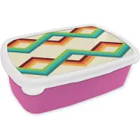 MuchoWow Broodtrommel Roze - Lunchbox Retro - Strepen - Design - Seventies - Brooddoos 18x12x6 cm - Brood lunch box - Broodtrommels voor kinderen en volwassenen