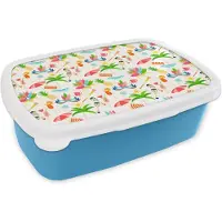 MuchoWow Broodtrommel Blauw - Lunchbox - Brooddoos - Patroon - Brazilië - Carnaval - 18x12x6 cm - Kinderen - Jongen