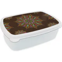 MuchoWow Broodtrommel Wit - Lunchbox - Brooddoos - Mandala - Design - Bohemian - 18x12x6 cm - Volwassenen