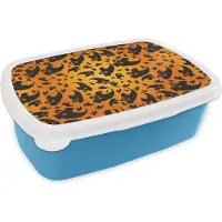 MuchoWow Broodtrommel Blauw - Lunchbox - Brooddoos - Halloween - Oranje - Patronen - 18x12x6 cm - Kinderen - Jongen