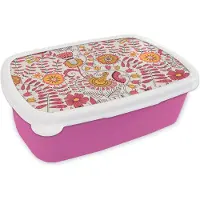 MuchoWow Broodtrommel Roze - Lunchbox Bloemen - Design - Roze - Oranje - Brooddoos 18x12x6 cm - Brood lunch box - Broodtrommels voor kinderen en volwassenen
