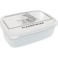 MuchoWow Broodtrommel Wit - Lunchbox - Brooddoos - Stadskaart – Zwart Wit - Kaart – Vlaardingen – Nederland – Plattegrond - 18x12x6 cm - Volwassenen