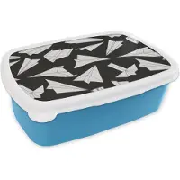 MuchoWow Broodtrommel Blauw - Lunchbox - Brooddoos - Design - Papier - Vliegtuig - 18x12x6 cm - Kinderen - Jongen