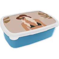 MuchoWow Broodtrommel Blauw - Lunchbox - Brooddoos - Zomer - Bladeren - Pastel - 18x12x6 cm - Kinderen - Jongen