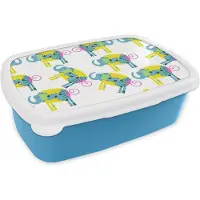 MuchoWow Broodtrommel Blauw - Lunchbox - Brooddoos - Olifant - Geel - Ornament - Patronen - 18x12x6 cm - Kinderen - Jongen