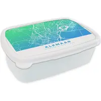 MuchoWow Broodtrommel Wit - Lunchbox - Brooddoos - Stadskaart - Alkmaar - Groen - Blauw - 18x12x6 cm - Volwassenen