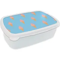 MuchoWow Broodtrommel Wit - Lunchbox - Brooddoos - Softijs - Patronen - Blauw - 18x12x6 cm - Volwassenen