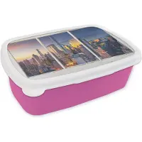 MuchoWow Broodtrommel Roze - Lunchbox - Brooddoos - New York - Doorkijk - Skyline - 18x12x6 cm - Kinderen - Meisje