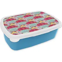 MuchoWow Broodtrommel Blauw - Lunchbox - Brooddoos - Huizen - Zentangle - Patronen - 18x12x6 cm - Kinderen - Jongen