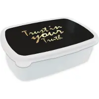 MuchoWow Broodtrommel Wit - Lunchbox - Brooddoos - Quote - Trust - Goud - 18x12x6 cm - Volwassenen