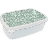 MuchoWow Broodtrommel Wit - Lunchbox - Brooddoos - Bloemen - Wit - Vintage - Patronen - 18x12x6 cm - Volwassenen