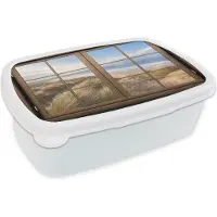 MuchoWow Broodtrommel Wit - Lunchbox - Brooddoos - Doorkijk - Strand - Hout - 18x12x6 cm - Volwassenen