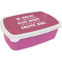 MuchoWow Broodtrommel Roze - Lunchbox - Brooddoos - Spreuken - Quotes - Ik word grote zus - Zus - Zusje - Broertje - 18x12x6 cm - Kinderen - Meisje