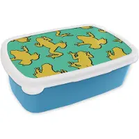 MuchoWow Broodtrommel Blauw - Lunchbox - Brooddoos - Patroon - Jungle - Kikkers - 18x12x6 cm - Kinderen - Jongen