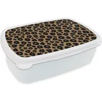 MuchoWow Broodtrommel Wit - Lunchbox - Brooddoos - Patroon - Jaguar - Stippen - 18x12x6 cm - Volwassenen
