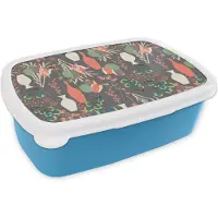 MuchoWow Broodtrommel Blauw - Lunchbox - Brooddoos - Boeket - Bloemen - Patronen - 18x12x6 cm - Kinderen - Jongen