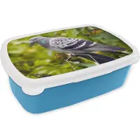 MuchoWow Broodtrommel Blauw - Lunchbox - Brooddoos - Een kleurrijke wilde duif tussen de groene bladeren - 18x12x6 cm - Kinderen - Jongen