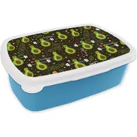 MuchoWow Broodtrommel Blauw - Lunchbox - Brooddoos - Avocado - Fitness - Patronen - 18x12x6 cm - Kinderen - Jongen