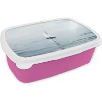 MuchoWow Broodtrommel Roze - Lunchbox - Brooddoos - Zee - Zeilboot - Blauw - 18x12x6 cm - Kinderen - Meisje
