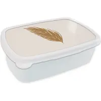MuchoWow Broodtrommel Wit - Lunchbox - Brooddoos - Veer - Roze - Geel - 18x12x6 cm - Volwassenen