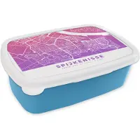 MuchoWow Broodtrommel Blauw - Lunchbox - Brooddoos - Stadskaart - Spijkenisse - Nederland - Paard - 18x12x6 cm - Kinderen - Jongen