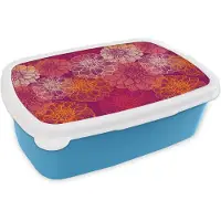 MuchoWow Broodtrommel Blauw - Lunchbox - Brooddoos - Bloemen - Regenboog - Dahlia - Patronen - 18x12x6 cm - Kinderen - Jongen