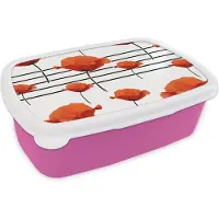 MuchoWow Broodtrommel Roze - Lunchbox - Brooddoos - Muziek - Notenbalk - Klaproos - 18x12x6 cm - Kinderen - Meisje