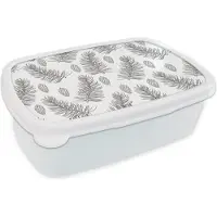 MuchoWow Broodtrommel Wit - Lunchbox - Brooddoos - Dennenappels - Kerstmis - Patronen - Natuur - Patronen - 18x12x6 cm - Volwassenen