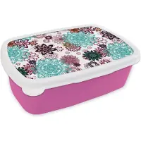 MuchoWow Broodtrommel Roze - Lunchbox - Brooddoos - Mandala - Bloemen - Patroon - 18x12x6 cm - Kinderen - Meisje