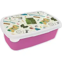 MuchoWow Broodtrommel Roze - Lunchbox - Brooddoos - Boog - Kogels - Patronen - 18x12x6 cm - Kinderen - Meisje