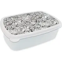 MuchoWow Broodtrommel Wit - Lunchbox - Brooddoos - Patroon - Corona - Zwart Wit - 18x12x6 cm - Volwassenen