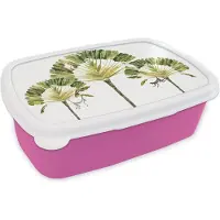 MuchoWow Broodtrommel Roze - Lunchbox - Brooddoos - Jungle - Kaketoe - Boom - 18x12x6 cm - Kinderen - Meisje