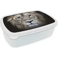 MuchoWow Broodtrommel Wit - Lunchbox - Brooddoos - Leeuw - Portret - Wild - 18x12x6 cm - Volwassenen