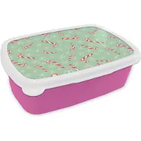 MuchoWow Broodtrommel Roze - Lunchbox - Brooddoos - Zuurstok - Kerst - Sneeuwvlok - Patronen - 18x12x6 cm - Kinderen - Meisje