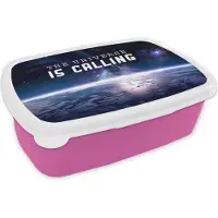 MuchoWow Broodtrommel Roze - Lunchbox - Brooddoos - Quotes - 'The universe is calling' - Spreuken - Jongens - Kids - Kinderen - Jongetje - 18x12x6 cm - Kinderen - Meisje